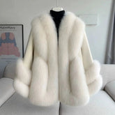 Genuine Fox Fur & Leather Jacket Women's - Heyfancystyle - Ivory